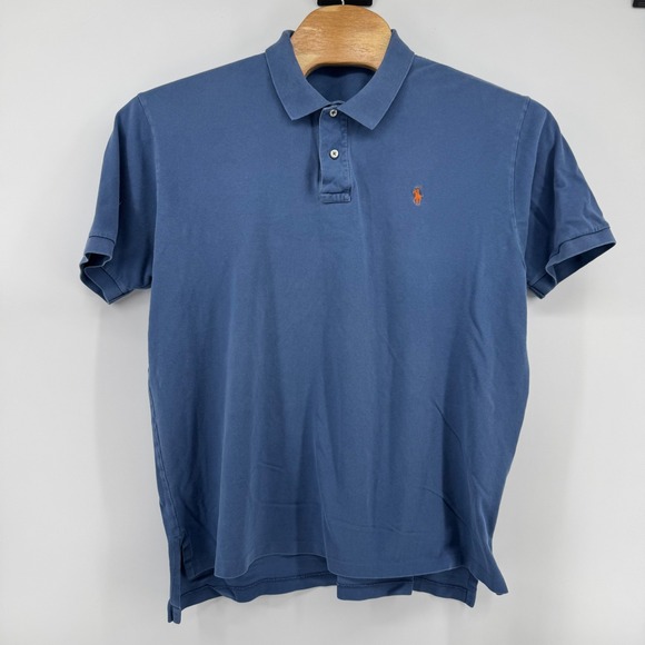 Polo Ralph Lauren Men's Blue Short Sleeve Polo Shirt XXL Orange Pony Logo - Picture 2 of 8